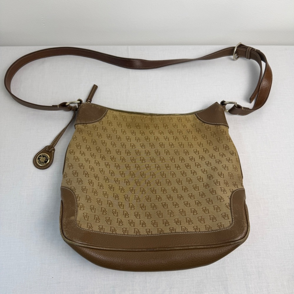 Dooney & Bourke Signature Monogram Jacquard Hobo Bag and Wallet Set Brown Tan